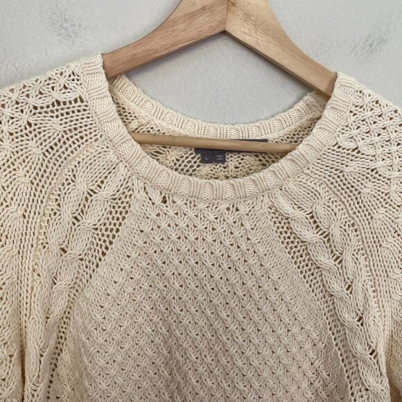 360 Sweater Womens Large Ivory Cable Knit Cotton Blend Sweater Long Sleeve - Picture 8 of 11